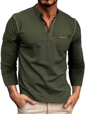 Mens Henley Shirts Long Sleeve Tactical Fleece Sweatshirt Button Pullover Sweater Casual Sweater Lightweight Pullover