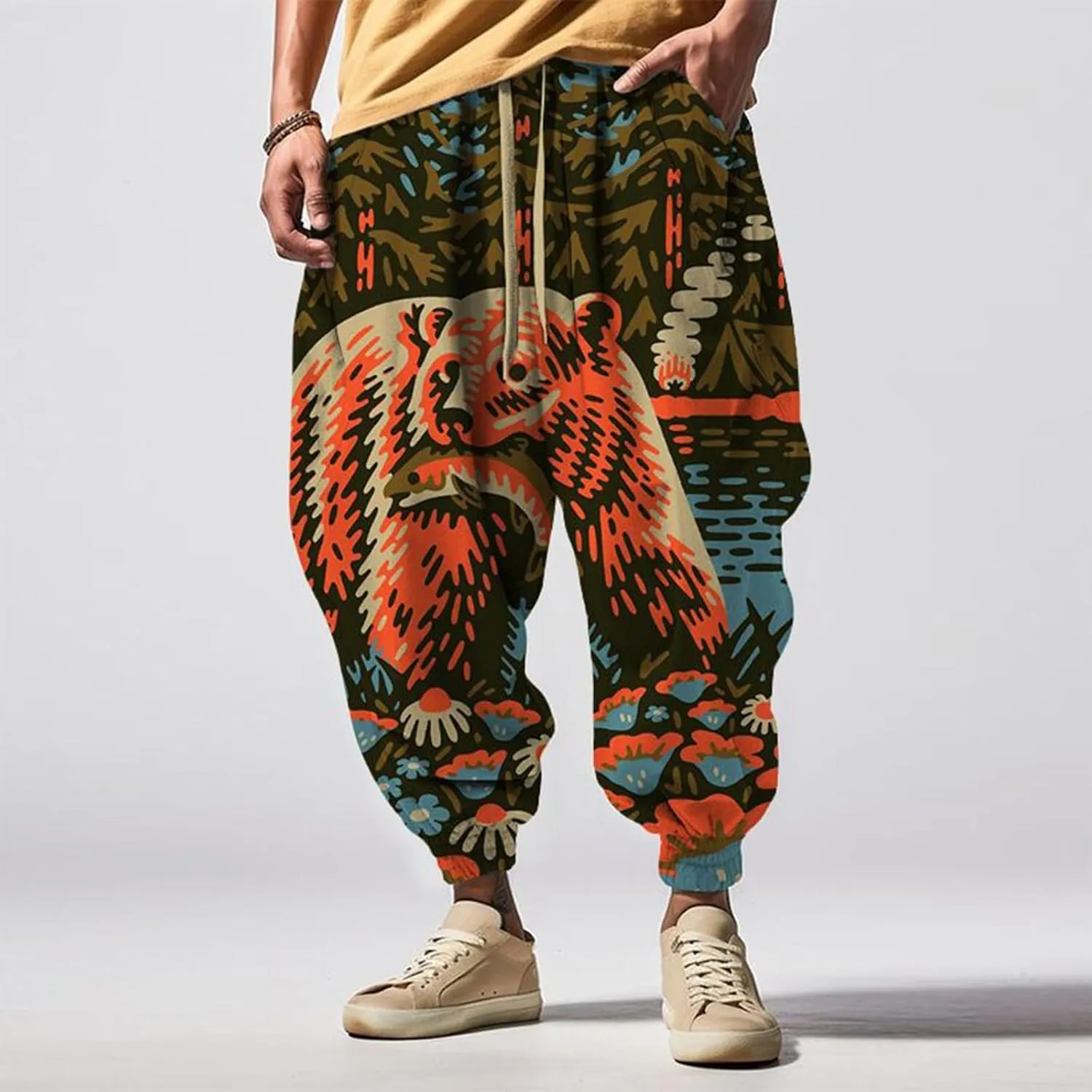 Mens Joggers Fun Print Fashion Street Feel Casual Sweatpants Baggy Elastic Waist Novelty Pant Mens Linen Pants Pants