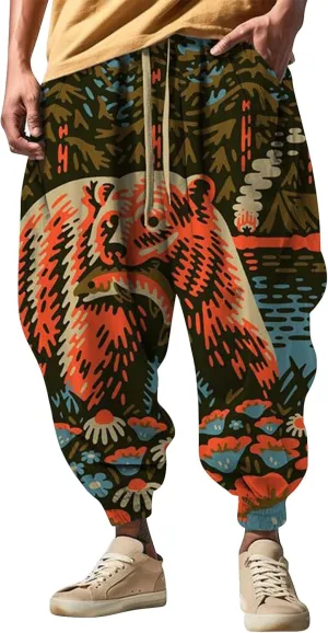 Mens Joggers Fun Print Fashion Street Feel Casual Sweatpants Baggy Elastic Waist Novelty Pant Mens Linen Pants Pants