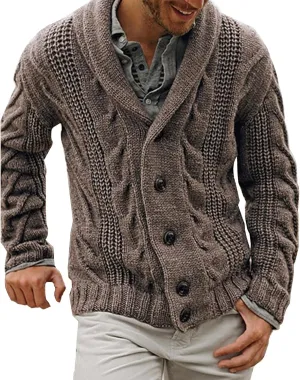 Men's Knitted Collar Button-Down Cardigan Patterned Open Front Cardigans Fashion Fall Winter Sweater