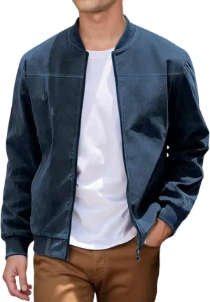 Mens Lightweight Jacket Vintage Faux Suede Trucker Bomber Jackets Casual Zipper Stand Collar Cardigans Fashion Coat