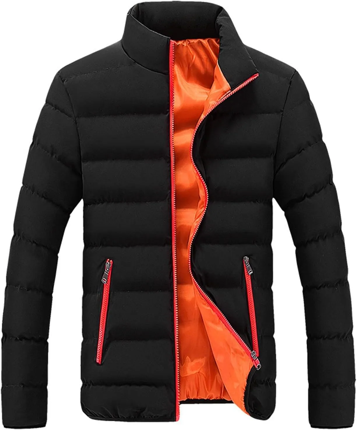 Men's Lightweight Packable Puffer Jacket Stand Collar Warm Puffy Winter Jacket Coat Insulated for Ski Hiking Travel