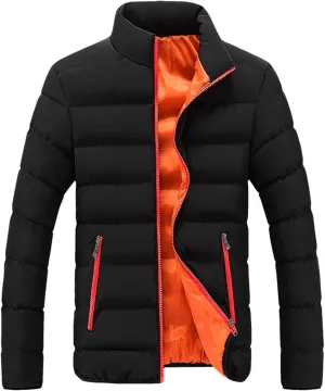 Men's Lightweight Packable Puffer Jacket Stand Collar Warm Puffy Winter Jacket Coat Insulated for Ski Hiking Travel