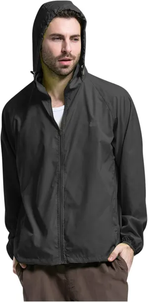 Men's Lightweight Softshell Hoodie Jacket Casual Long Sleeve Full Zip Waterproof Windbreaker Quick Drying Packable Jacket