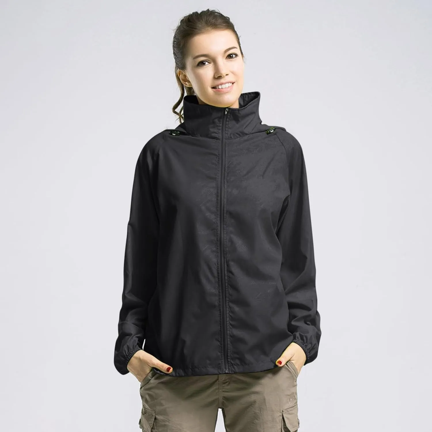 Men's Lightweight Softshell Hoodie Jacket Casual Long Sleeve Full Zip Waterproof Windbreaker Quick Drying Packable Jacket