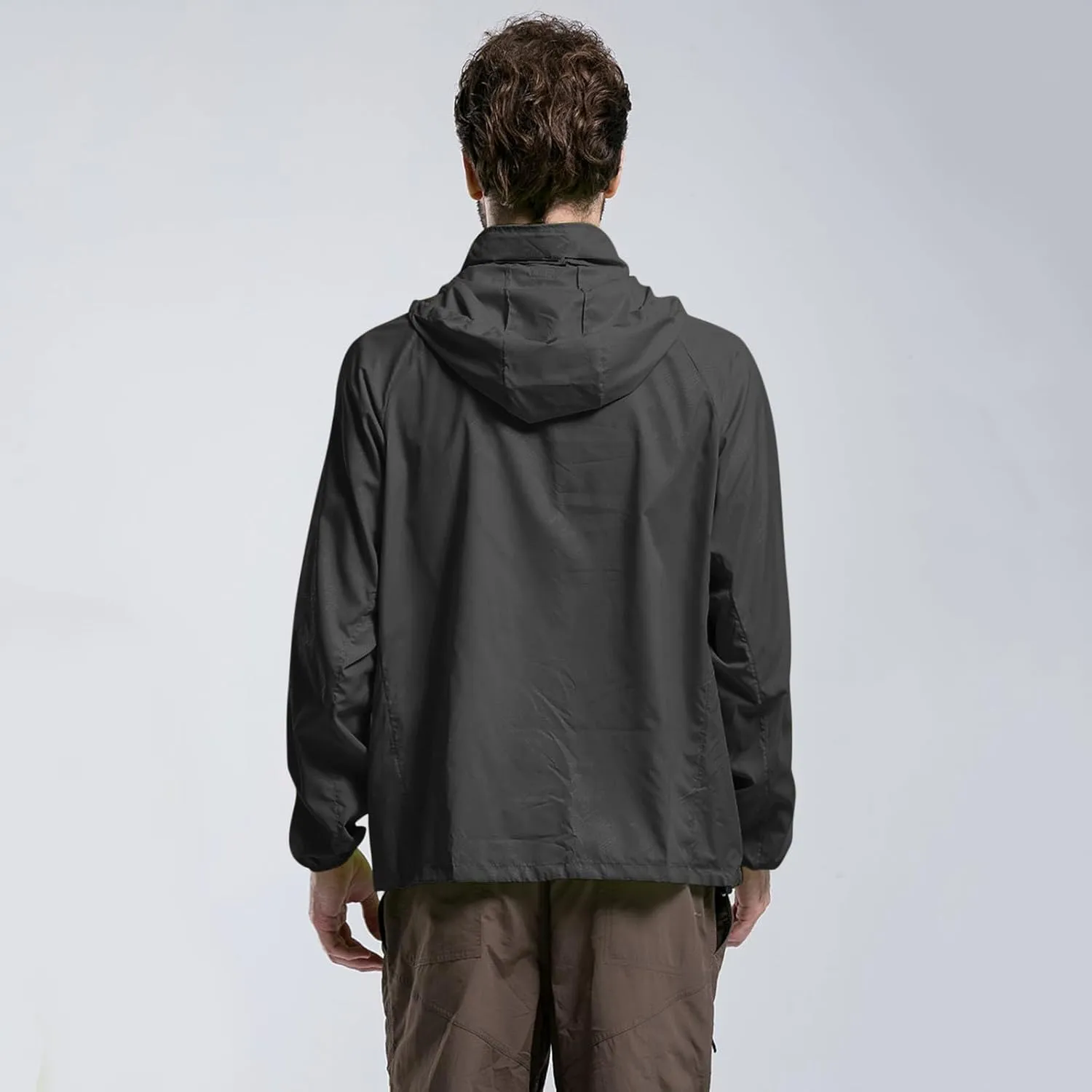 Men's Lightweight Softshell Hoodie Jacket Casual Long Sleeve Full Zip Waterproof Windbreaker Quick Drying Packable Jacket