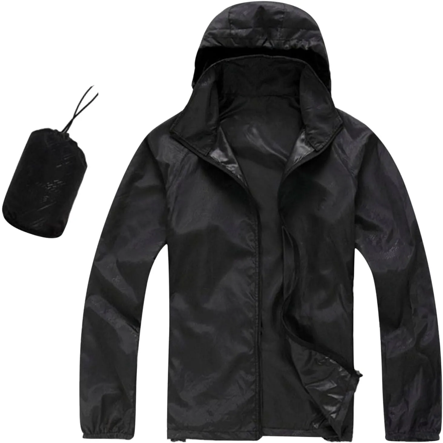 Men's Lightweight Softshell Hoodie Jacket Casual Long Sleeve Full Zip Waterproof Windbreaker Quick Drying Packable Jacket