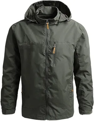 Mens Lightweight Windbreaker Waterproof Rain Jacket Full Zip Up Outdoor Light Coat with Detachable Hood