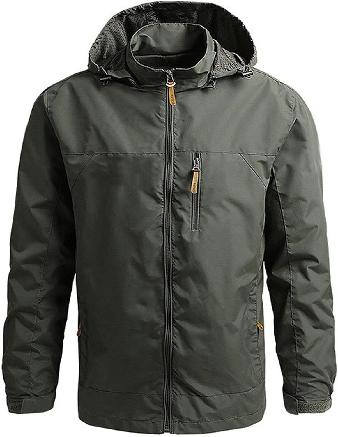 Mens Lightweight Windbreaker Waterproof Rain Jacket Full Zip Up Outdoor Light Coat with Detachable Hood