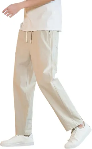 Men's Linen Pants 2025 Casual Summer Beach Dress Pants Drawstring Straight Lightweight Soft High Waisted Trousers