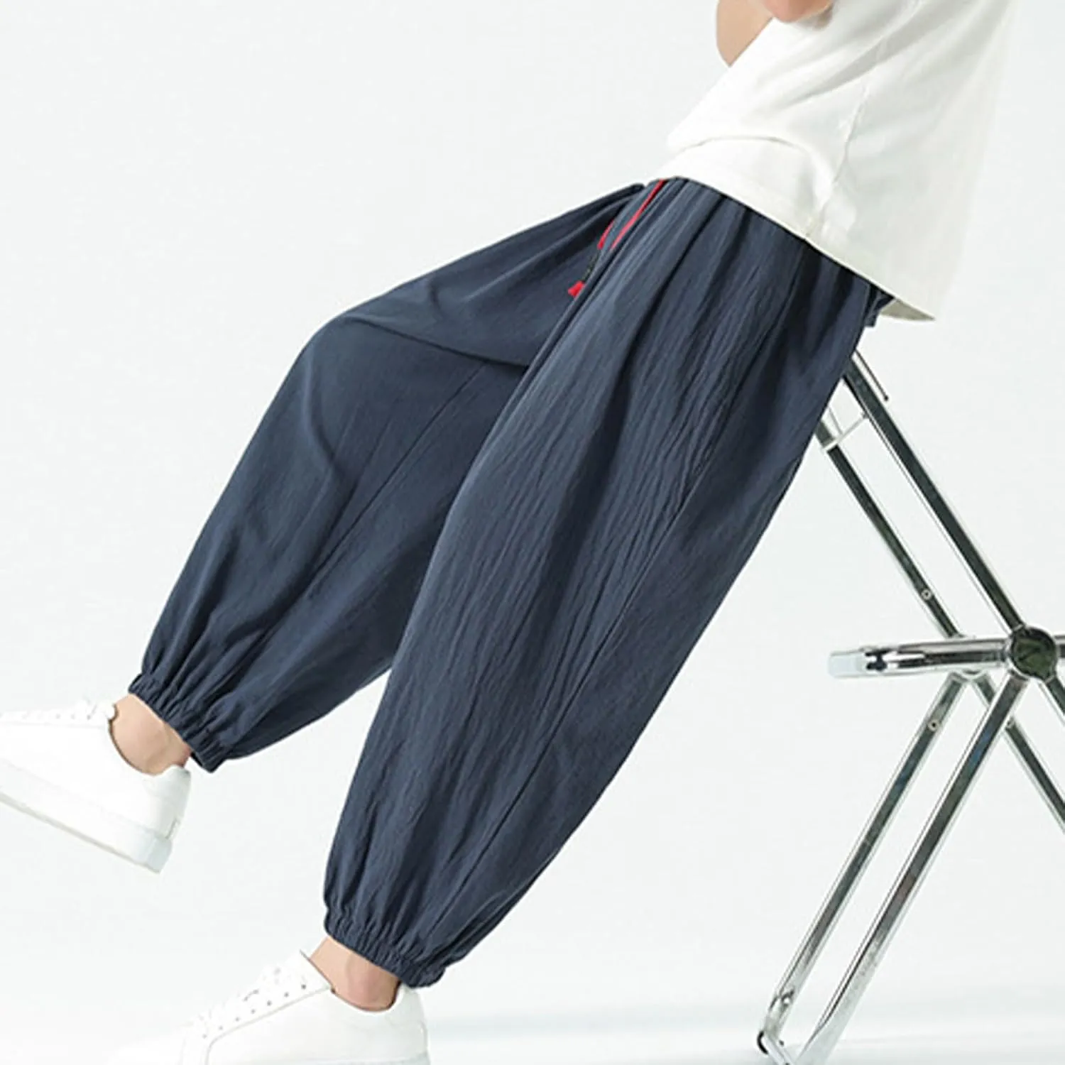 Mens Linen Pants Baggy Elastic Waist Lightweight Beach Clothes Mens Yoga Pants Dress Pants Men Mens Golf Pants Casual
