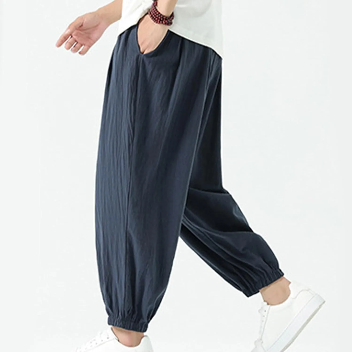 Mens Linen Pants Baggy Elastic Waist Lightweight Beach Clothes Mens Yoga Pants Dress Pants Men Mens Golf Pants Casual