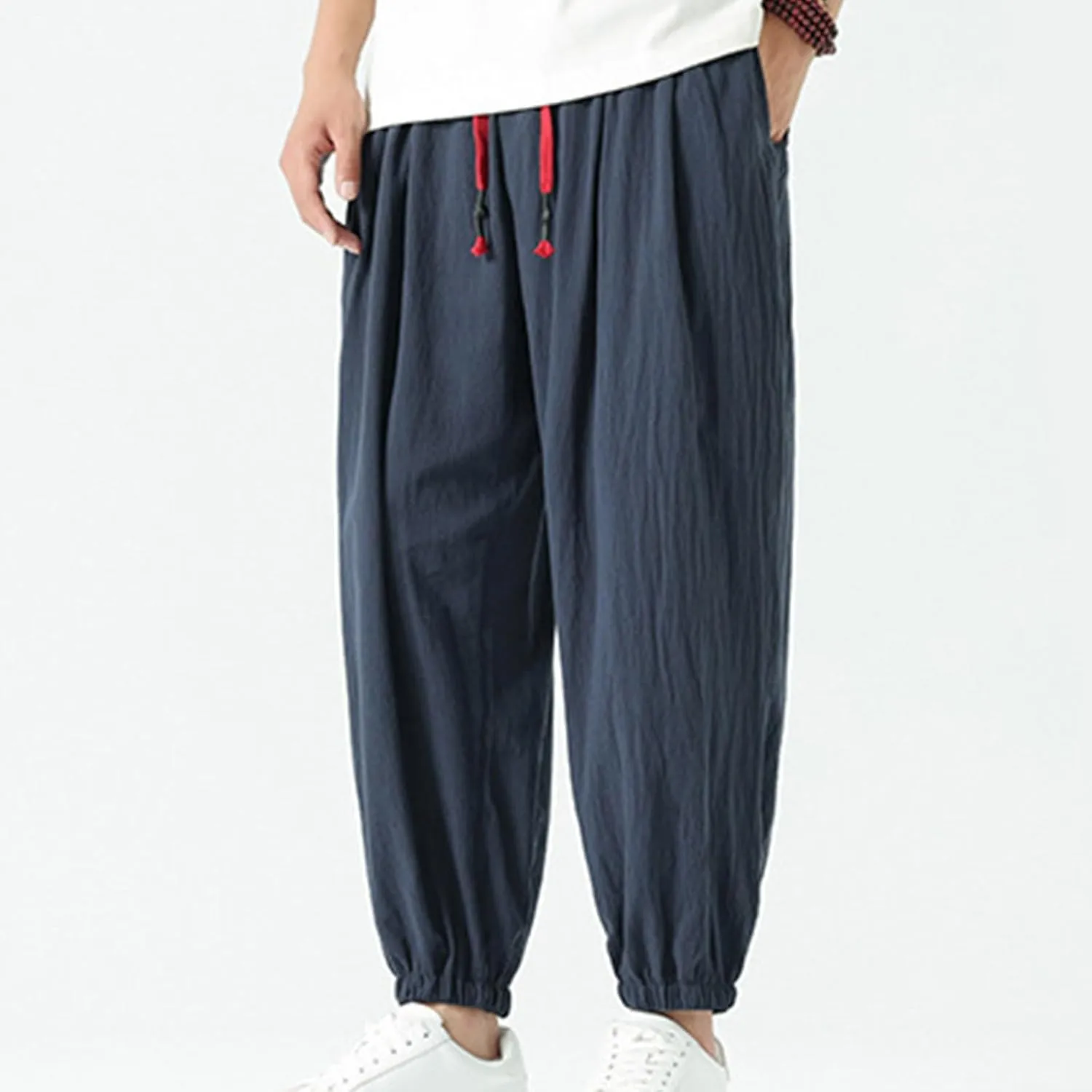 Mens Linen Pants Baggy Elastic Waist Lightweight Beach Clothes Mens Yoga Pants Dress Pants Men Mens Golf Pants Casual