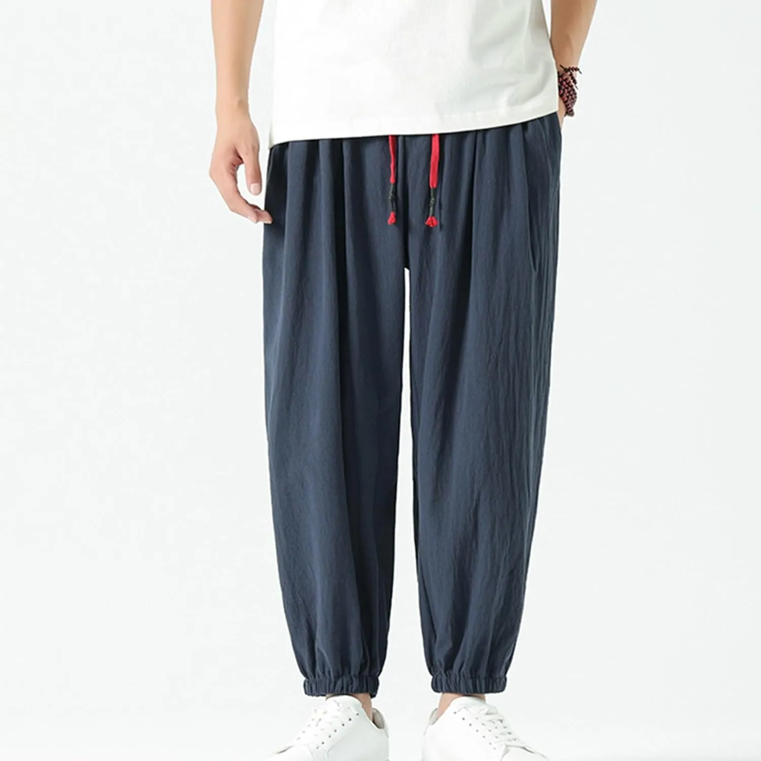 Mens Linen Pants Baggy Elastic Waist Lightweight Beach Clothes Mens Yoga Pants Dress Pants Men Mens Golf Pants Casual
