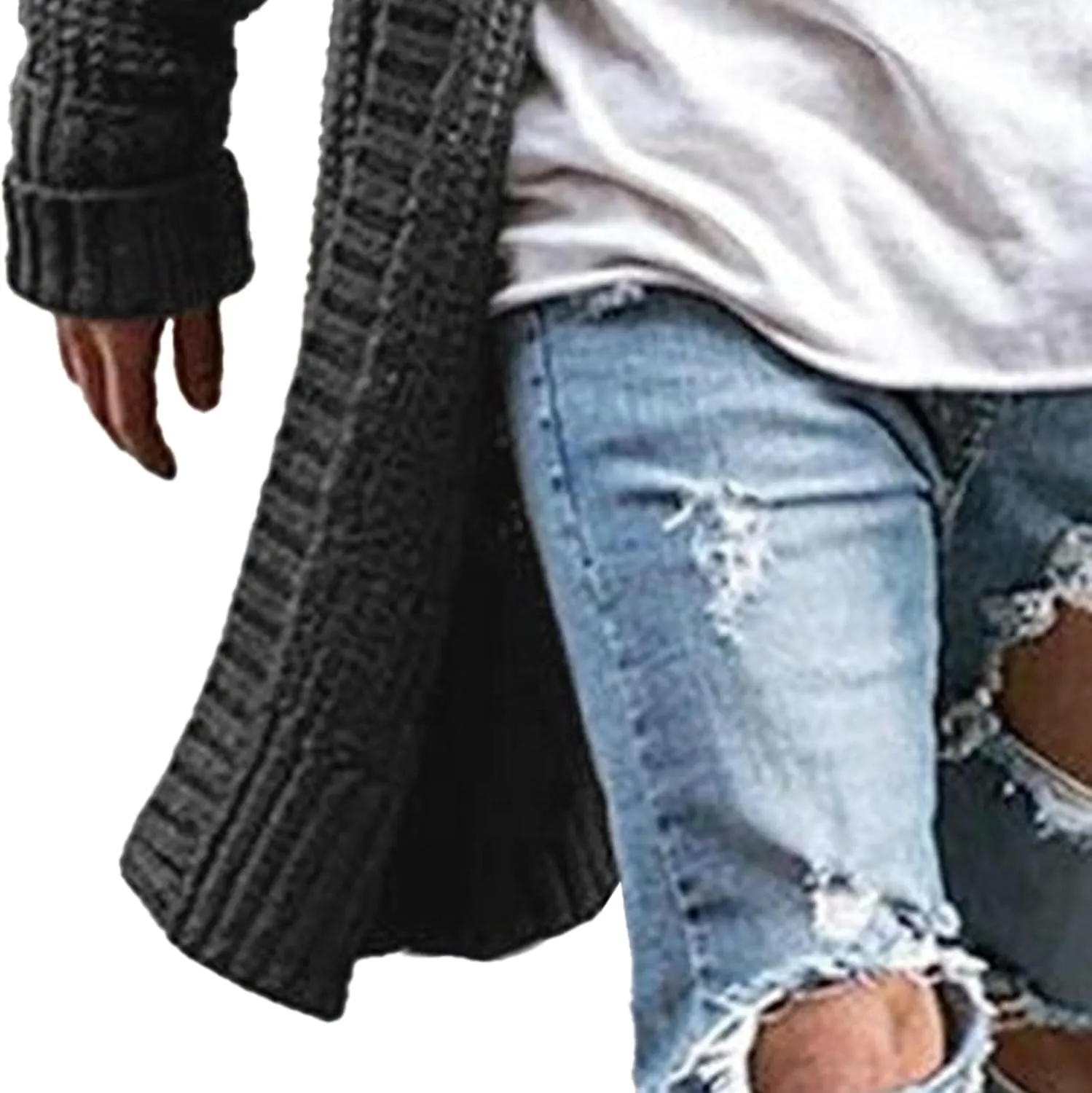 Men's Long Cardigan Sweaters Casual Cable Knit V Neck Open Front Cardigans Ribbed Long Winter Knitted Sweaters