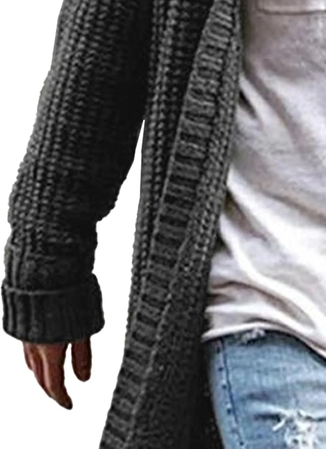 Men's Long Cardigan Sweaters Casual Cable Knit V Neck Open Front Cardigans Ribbed Long Winter Knitted Sweaters