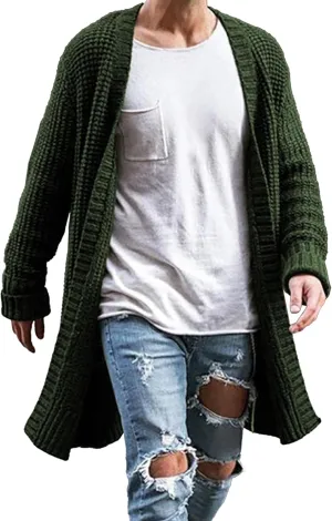 Men's Long Cardigan Sweaters Casual Cable Knit V Neck Open Front Cardigans Ribbed Long Winter Knitted Sweaters