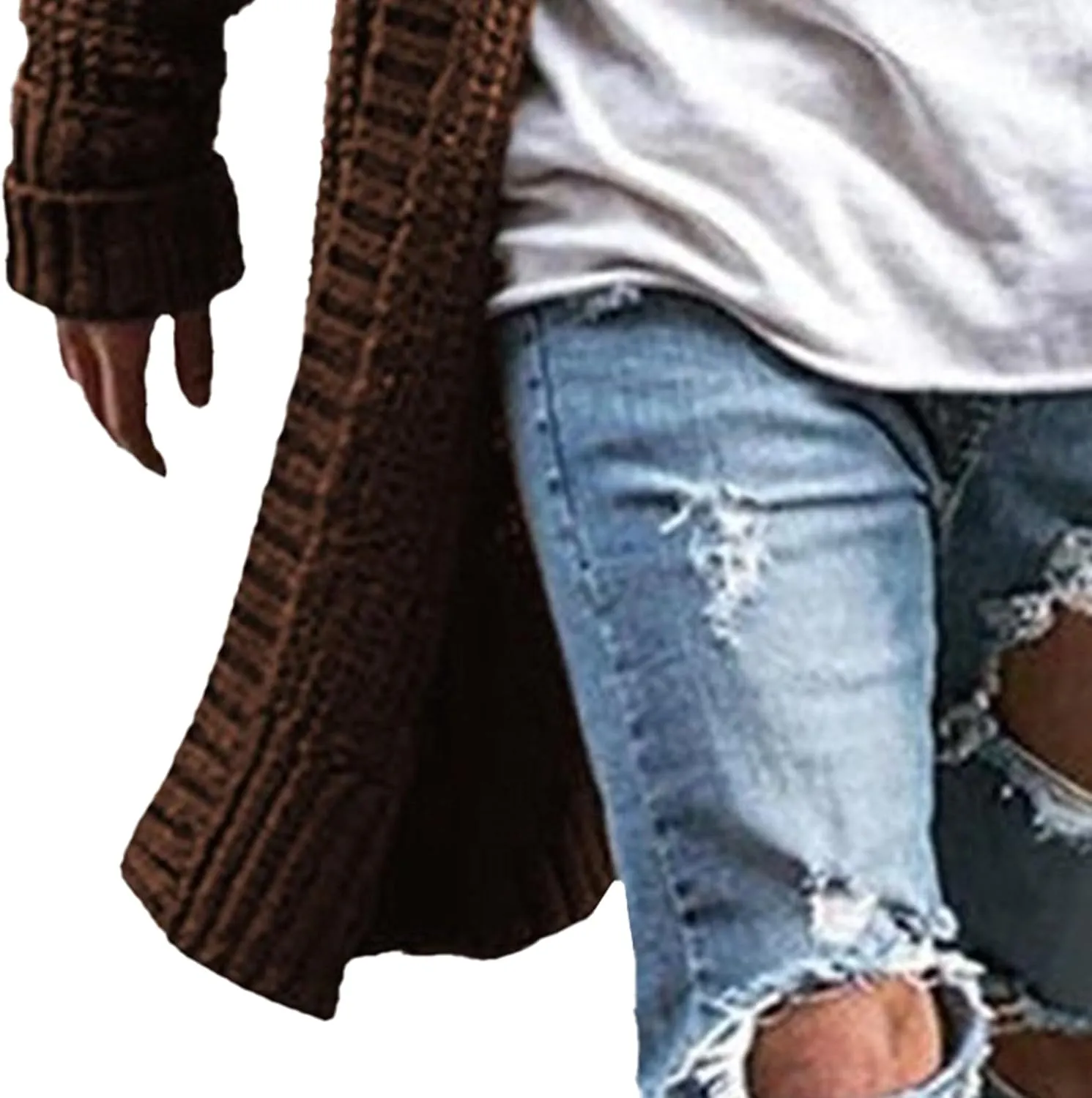 Men's Long Cardigan Sweaters Casual Cable Knit V Neck Open Front Cardigans Ribbed Long Winter Knitted Sweaters