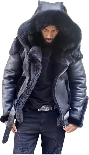 Men's Motorcycle Leather Jacket Sherpa Fleece Lined Bomber Jackets Zipper Padded Warm Fall Winter Coat