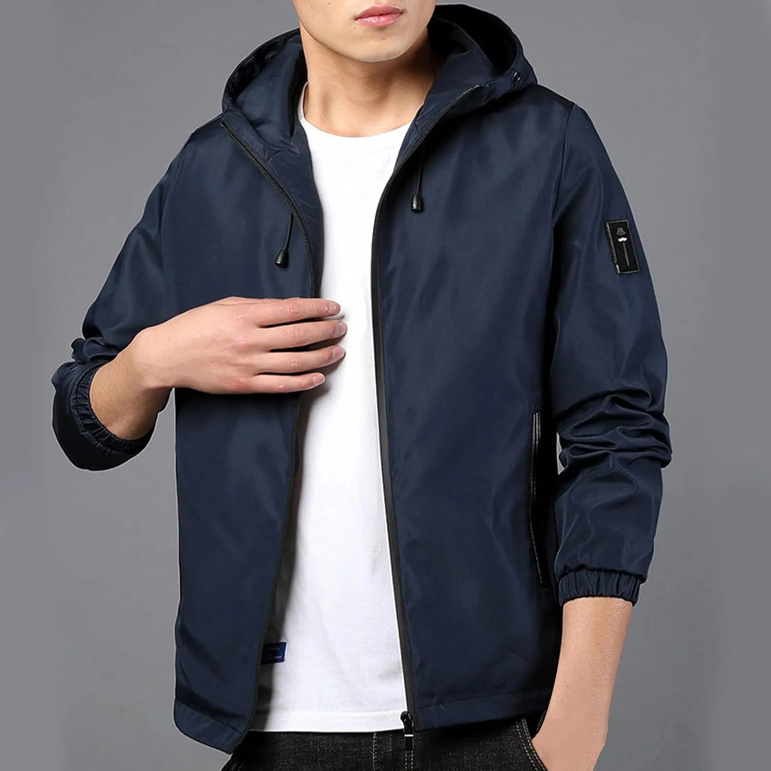 Mens Rain Jacket Lightweight Waterproof Raincoat Outdoor Active Travel Mountaineering Windbreaker with Hood Pocket