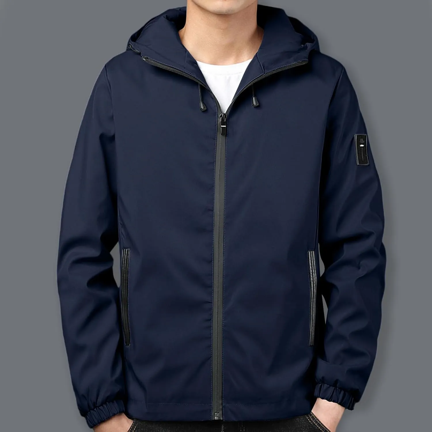 Mens Rain Jacket Lightweight Waterproof Raincoat Outdoor Active Travel Mountaineering Windbreaker with Hood Pocket