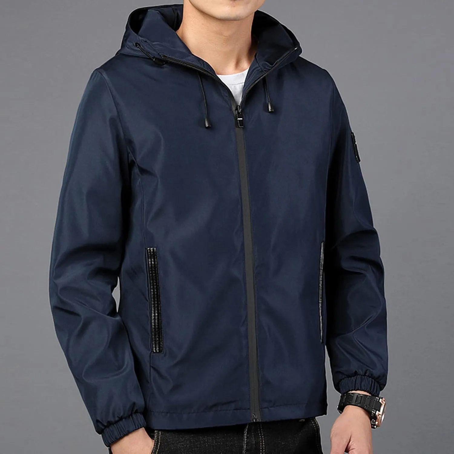 Mens Rain Jacket Lightweight Waterproof Raincoat Outdoor Active Travel Mountaineering Windbreaker with Hood Pocket