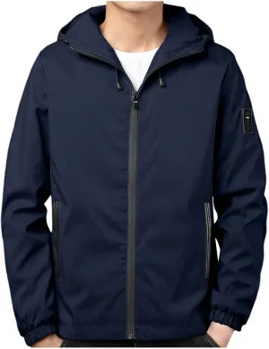 Mens Rain Jacket Lightweight Waterproof Raincoat Outdoor Active Travel Mountaineering Windbreaker with Hood Pocket