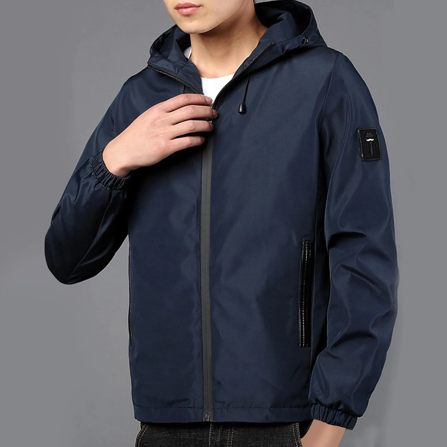 Mens Rain Jacket Lightweight Waterproof Raincoat Outdoor Active Travel Mountaineering Windbreaker with Hood Pocket