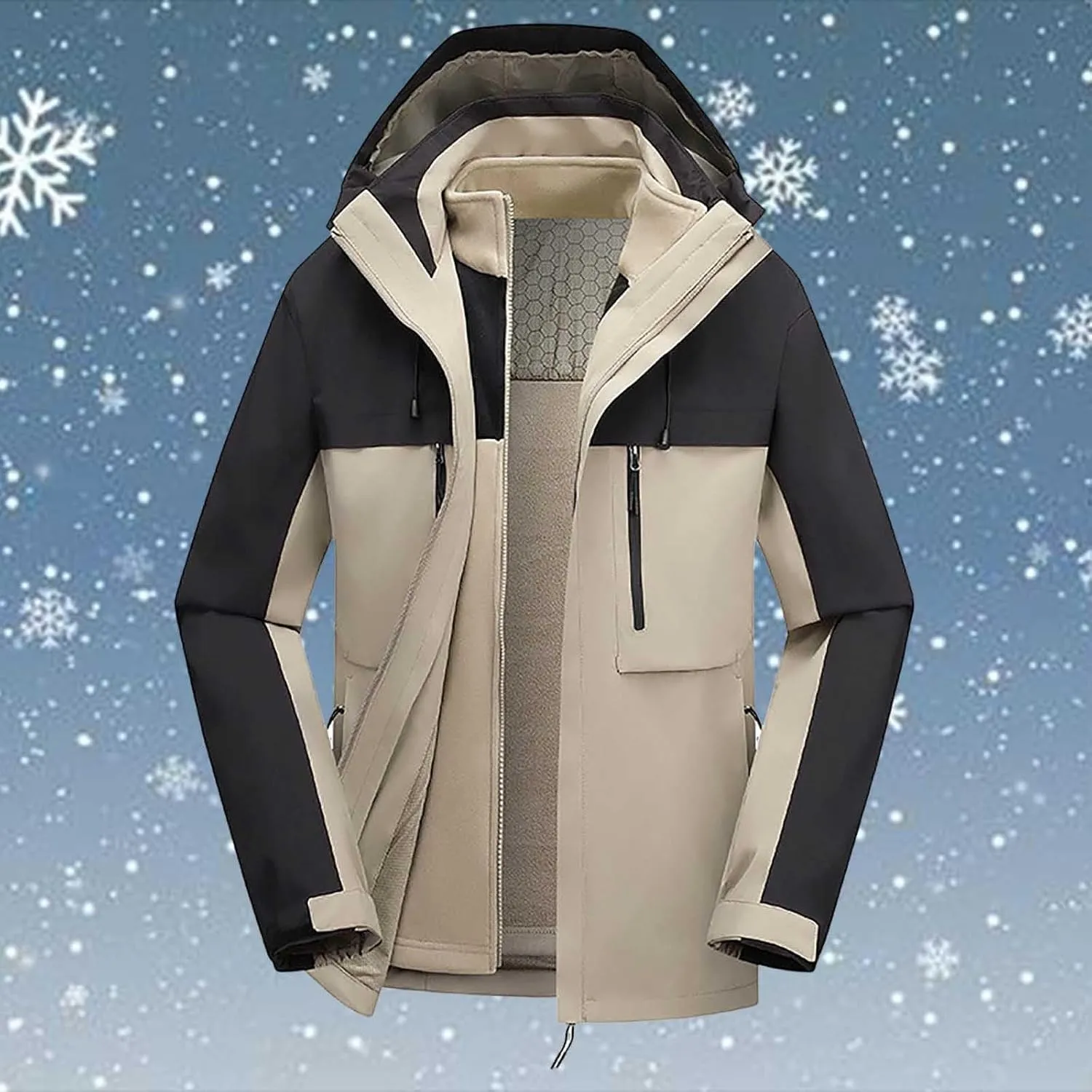 Mens Rain Jackets Lightweight Waterproof Windproof Thickened Jacket Winter 3 In 1 Hoodie Jacket Men with Hood