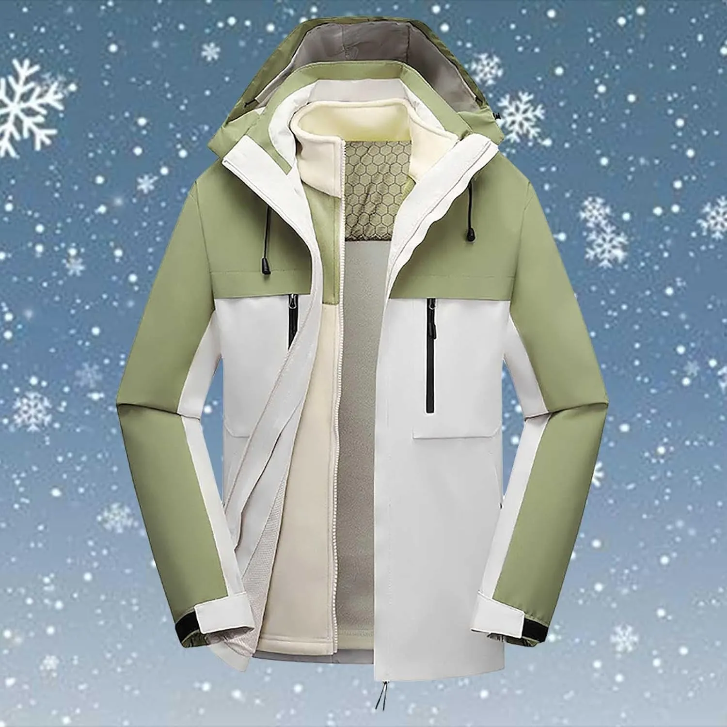 Mens Rain Jackets Lightweight Waterproof Windproof Thickened Jacket Winter 3 In 1 Hoodie Jacket Men with Hood