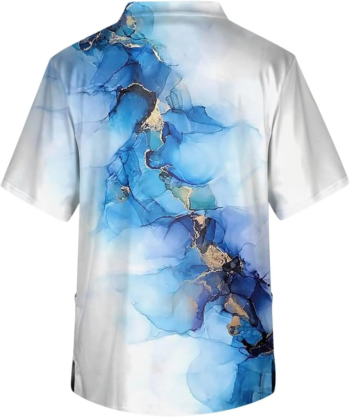 Mens Scrub Tops Short Sleeve V Neck Working Doctor Unifroms Gradient Printed Carer Scrubs with Pockets
