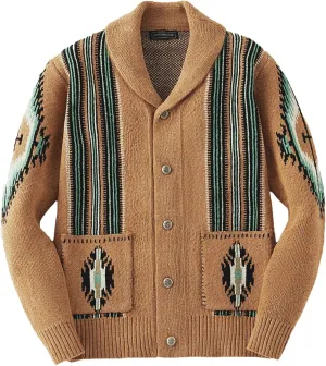 Men's Shawl Aztec Print Cardigan Sweater Thicken Button Down Western Tribal Loose Cardigans Tops with Pockets