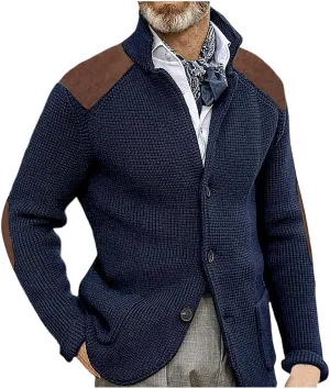 Mens Shawl Collar Cardigan Sweater Button Down Warm Knitted Sweaters Shoulder Patch Winter Chunky Cardigans