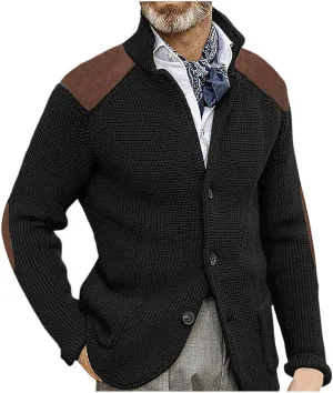Mens Shawl Collar Cardigan Sweater Button Down Warm Knitted Sweaters Shoulder Patch Winter Chunky Cardigans