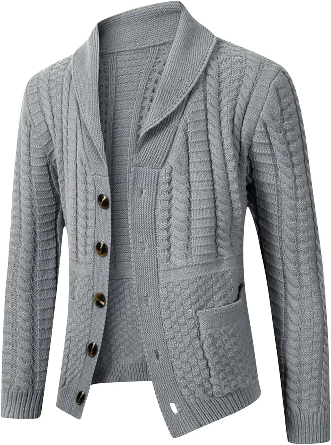 Mens Shawl Collar Cardigan Sweaters Button Down Open Front Knitwear Cable Knitted Ribbed Jackets Outwear Knit Sweater