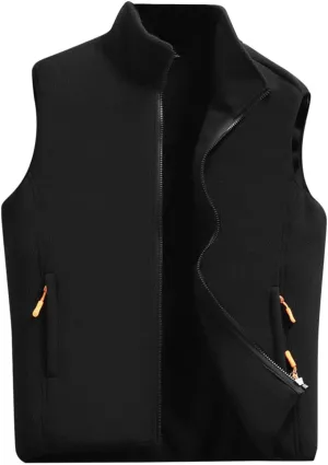 Mens Sherpa Fleece Lined Vest Stand Collar Warm Winter Zipper Vest Jackets Outerwear Windproof Outdoor Sleeveless Vest