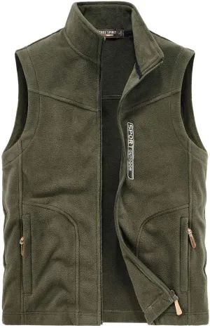 Mens Sherpa Fleece Lined Vest Stand Collar Warm Winter Zipper Vest Jackets Outerwear Windproof Outdoor Sleeveless Vest
