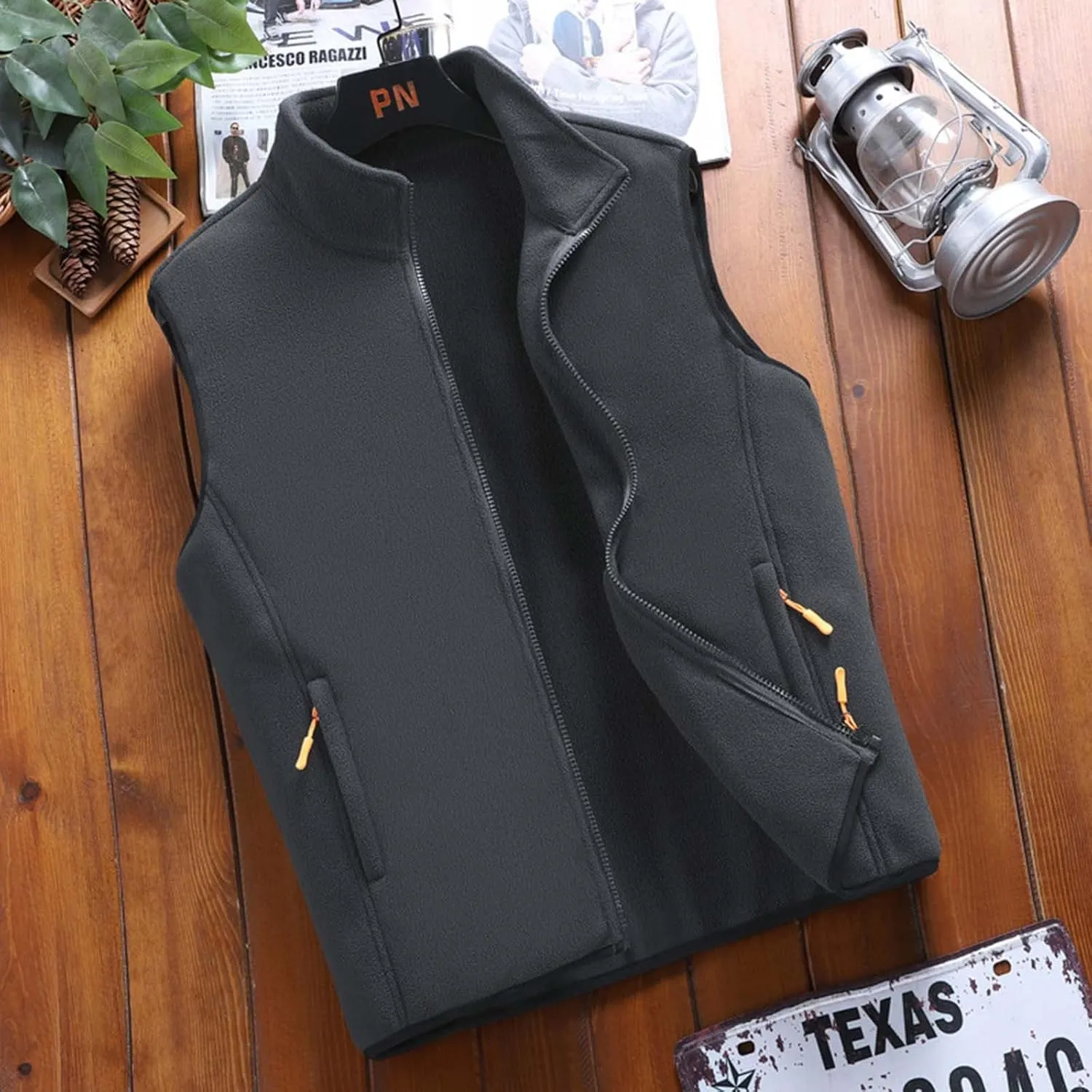 Mens Sherpa Fleece Lined Vest Stand Collar Warm Winter Zipper Vest Jackets Outerwear Windproof Outdoor Sleeveless Vest