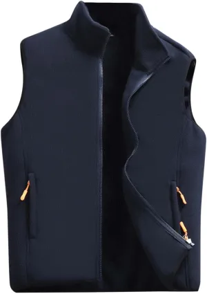 Mens Sherpa Fleece Lined Vest Stand Collar Warm Winter Zipper Vest Jackets Outerwear Windproof Outdoor Sleeveless Vest