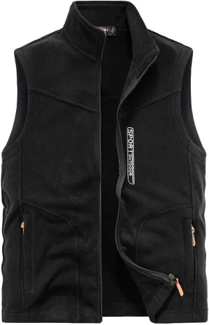 Mens Sherpa Fleece Lined Vest Stand Collar Warm Winter Zipper Vest Jackets Outerwear Windproof Outdoor Sleeveless Vest