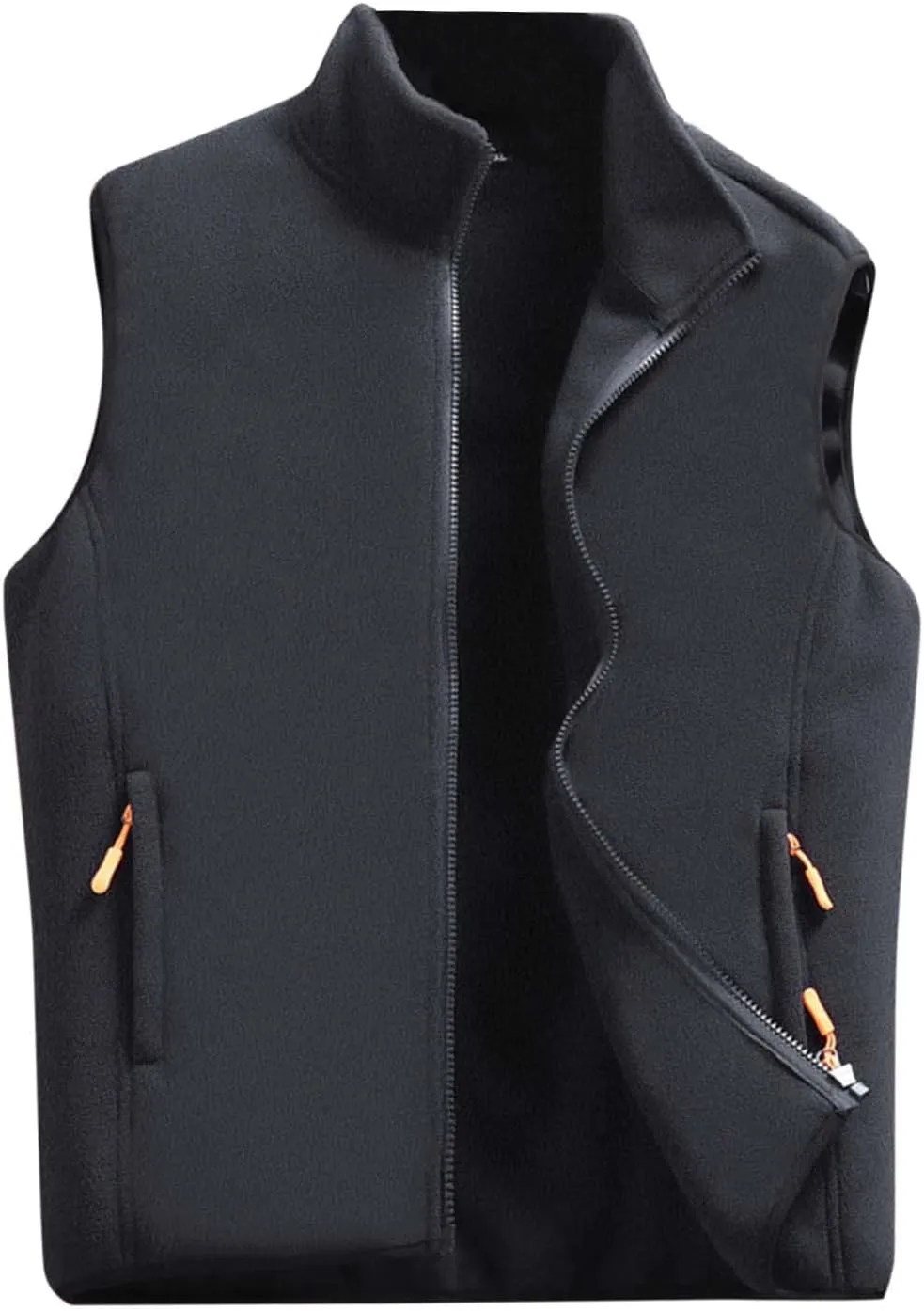 Mens Sherpa Fleece Lined Vest Stand Collar Warm Winter Zipper Vest Jackets Outerwear Windproof Outdoor Sleeveless Vest