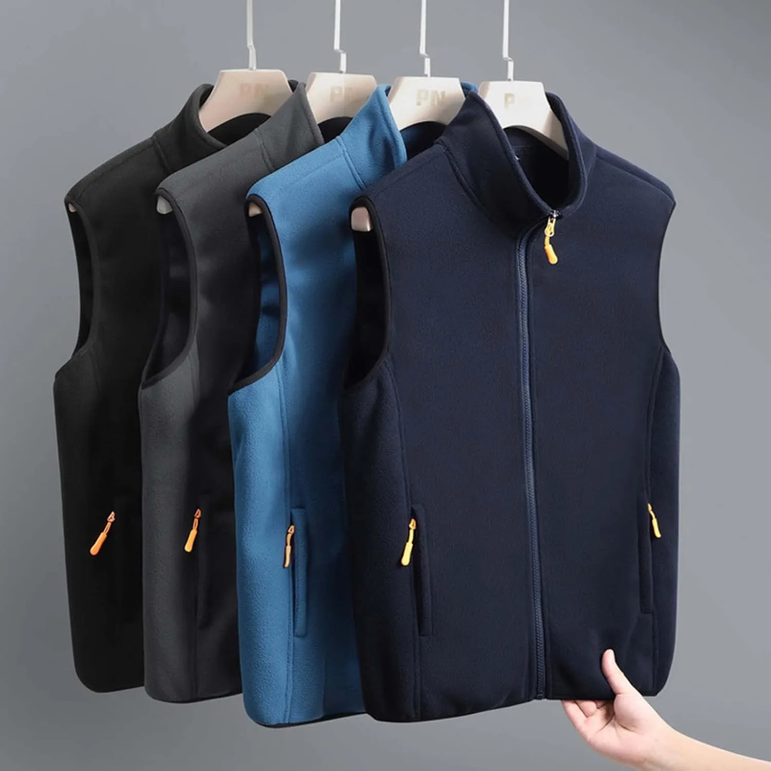 Mens Sherpa Fleece Lined Vest Stand Collar Warm Winter Zipper Vest Jackets Outerwear Windproof Outdoor Sleeveless Vest