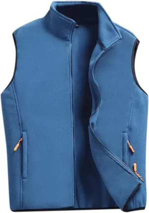 Mens Sherpa Fleece Lined Vest Stand Collar Warm Winter Zipper Vest Jackets Outerwear Windproof Outdoor Sleeveless Vest