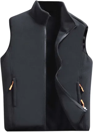 Mens Sherpa Fleece Lined Vest Stand Collar Warm Winter Zipper Vest Jackets Outerwear Windproof Outdoor Sleeveless Vest