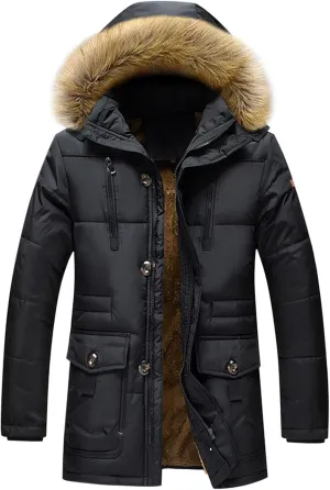 Men's Sherpa Lined Parka Jacket Winter Warm Down Puffer Coat with Fur Hood