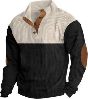 Mens Stand Collar Pullover Sweater Cable Knitted Chunky Winter Fashion Buttons Twisted Thermal Cashmere Sweaters