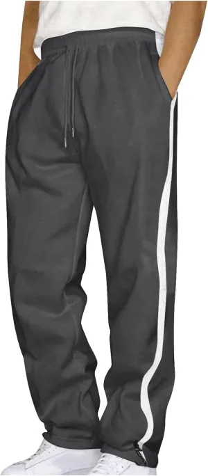 Men's Straight Leg Pants Contrast Drawstring Elastic Waist Sports Pants Work Casual Trousers with Pockets