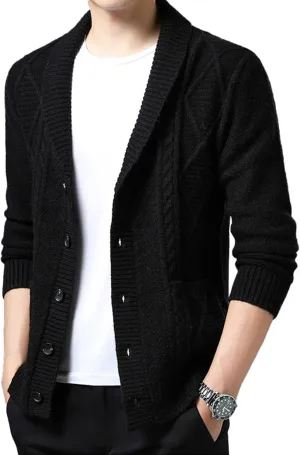 Men's Sweater Fall/Winter Shawl Collar Knit Cardigans Button Down Open Front Knitwear Jackets with Pockets