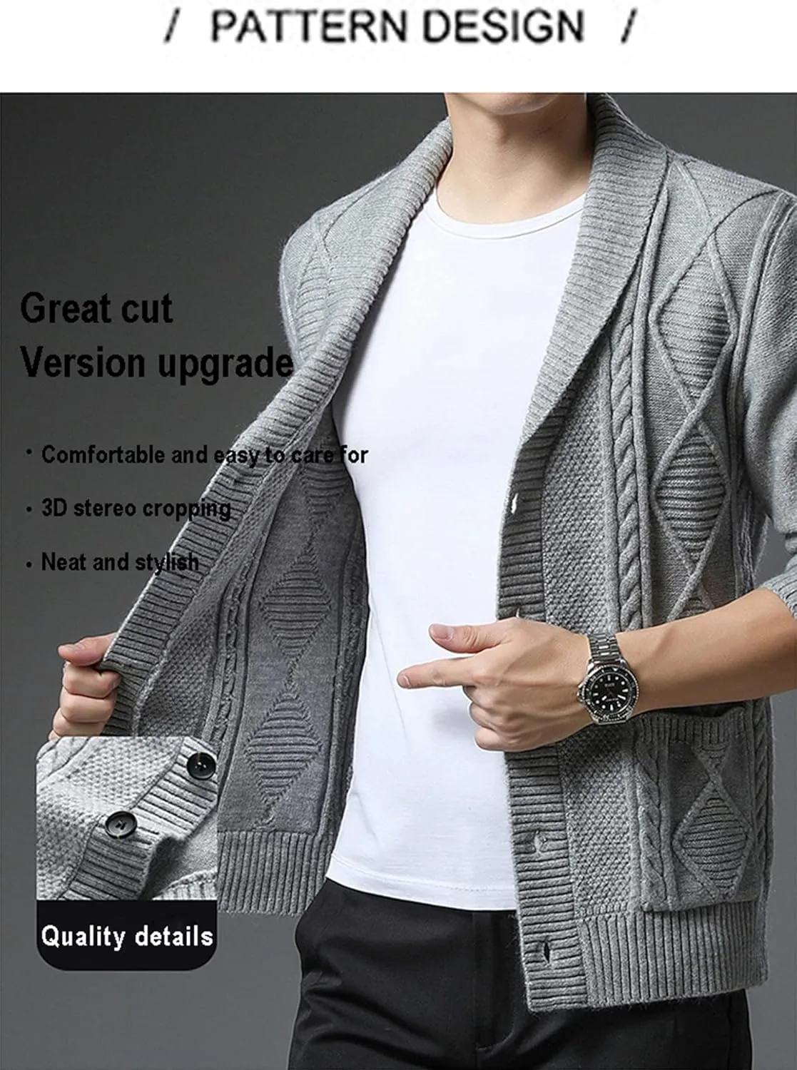 Men's Sweater Fall/Winter Shawl Collar Knit Cardigans Button Down Open Front Knitwear Jackets with Pockets