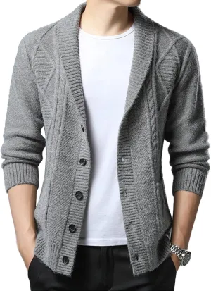Men's Sweater Fall/Winter Shawl Collar Knit Cardigans Button Down Open Front Knitwear Jackets with Pockets